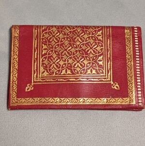 Vintage Red Leather Gold-Embossed Wallet